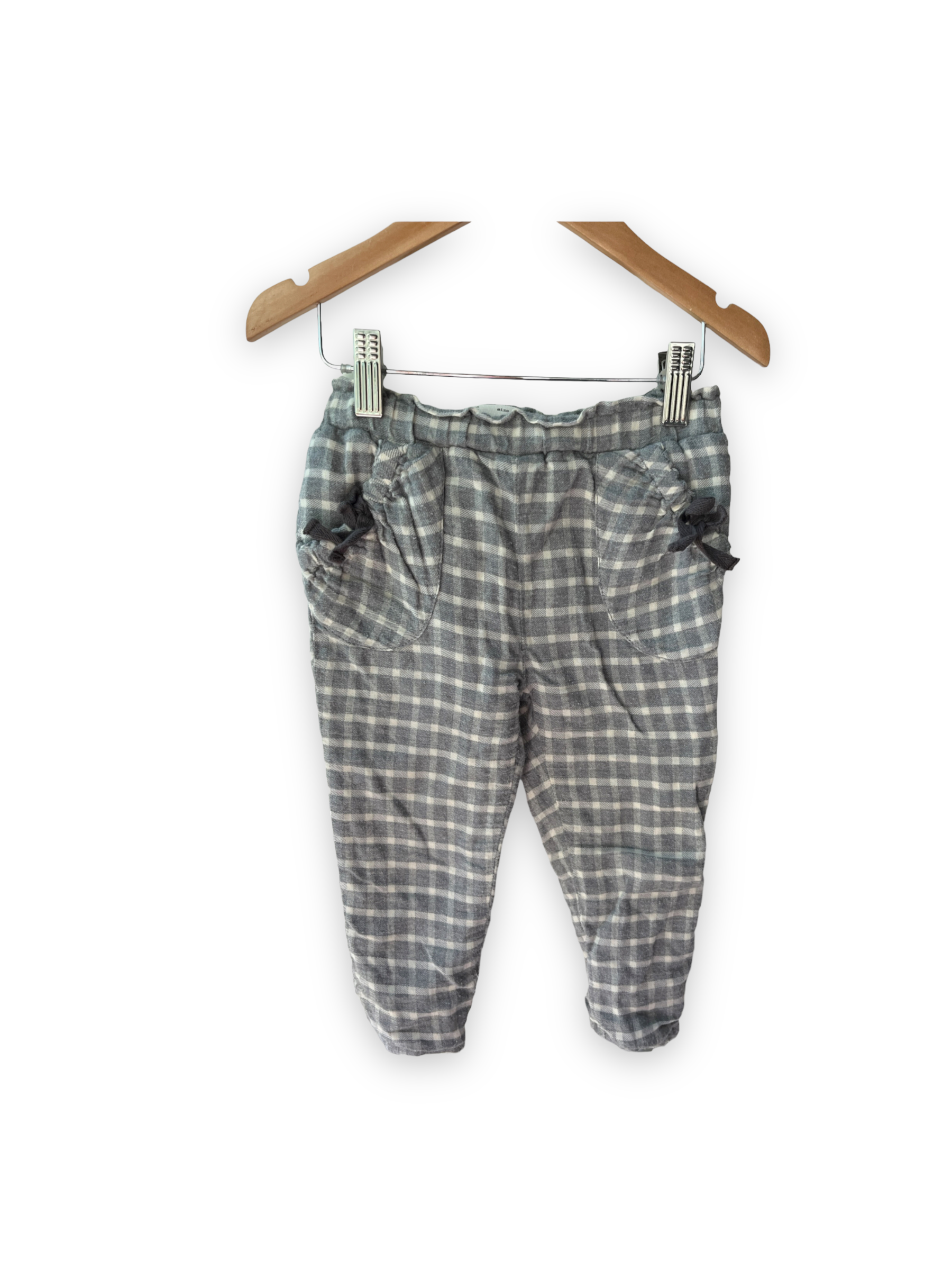 Size 12-18 months Zara gray/white plaid pants, ties on pockets Default Title / 12-18 month / Girl