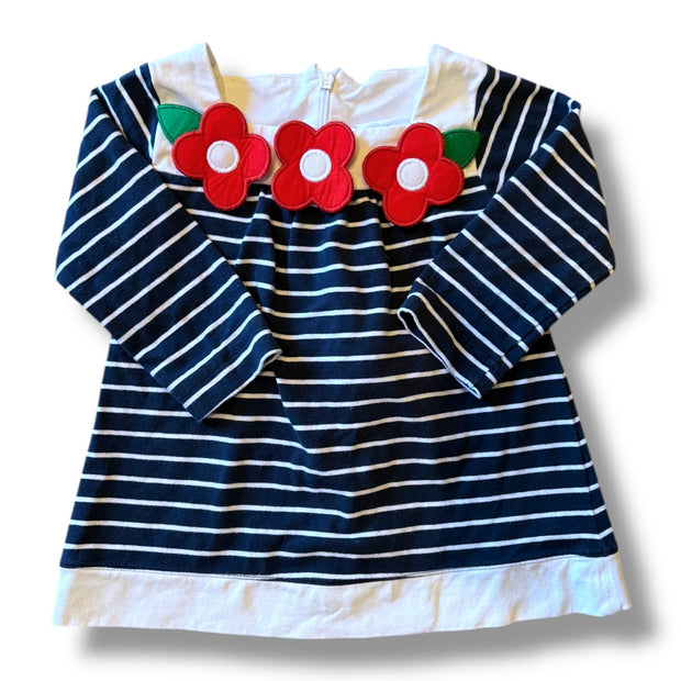 Size 24 month Florence Eiseman navy/white stripe long sleeve dress with red flowers Default Title / 2 / Girl