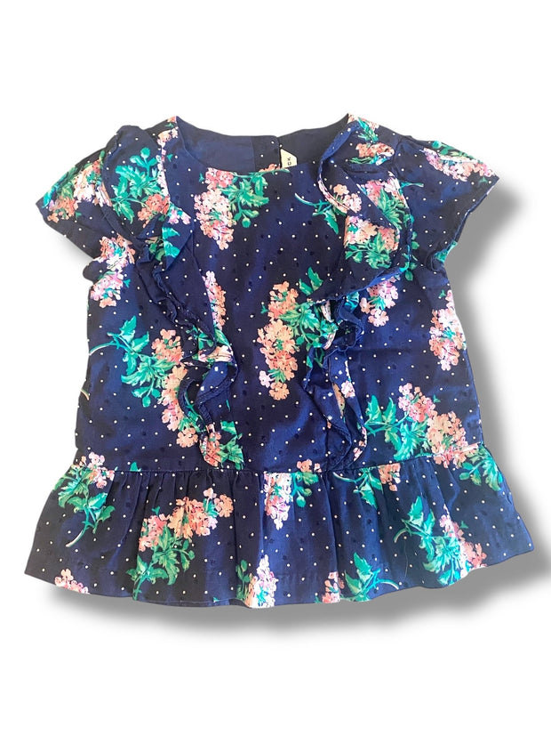 Size 4 Janie and Jack navy floral short sleeve top with ruffles Default Title / 4 / Girl