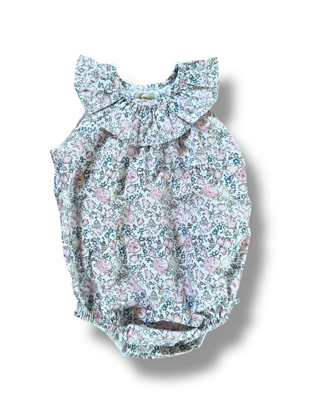 Size 24 month Oaks Apparel cream bubble with pink, purple, blue floral design and ruffle Default Title / 2 / Girl