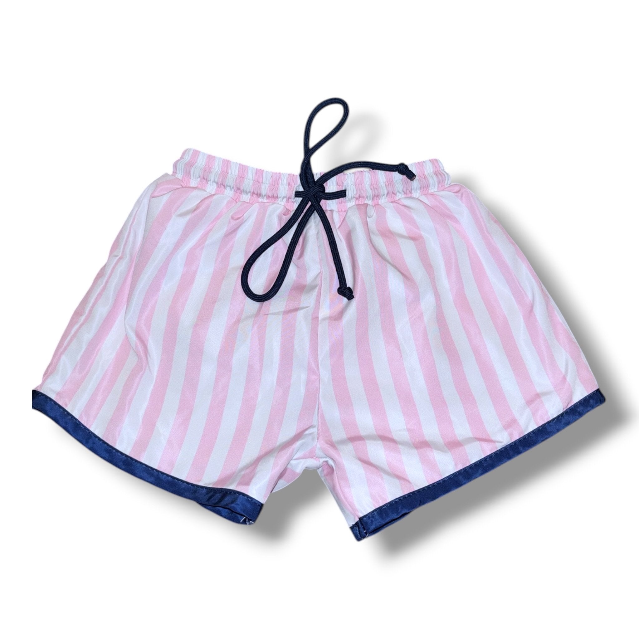 Size 4T Cecil & Lou pink/white striped swim trunks w/ navy trim Default Title / 4 / Boy