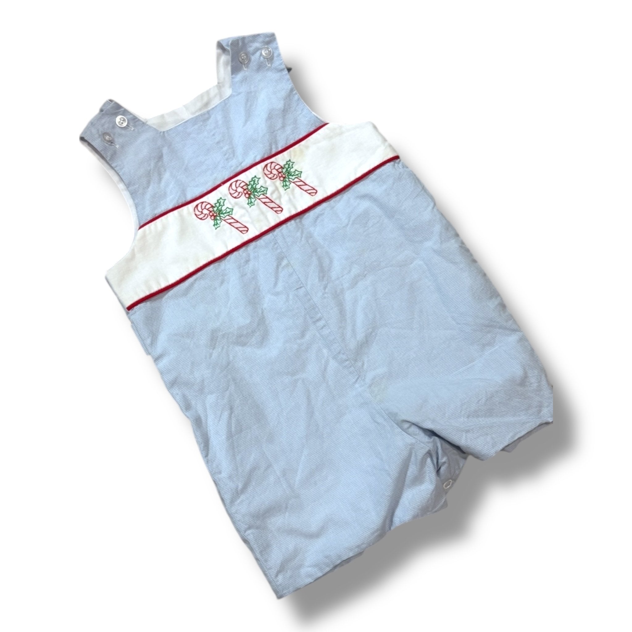 Size 2 Bailey boys blue shortall with embroidered candy canes Default Title / 2 / Boy
