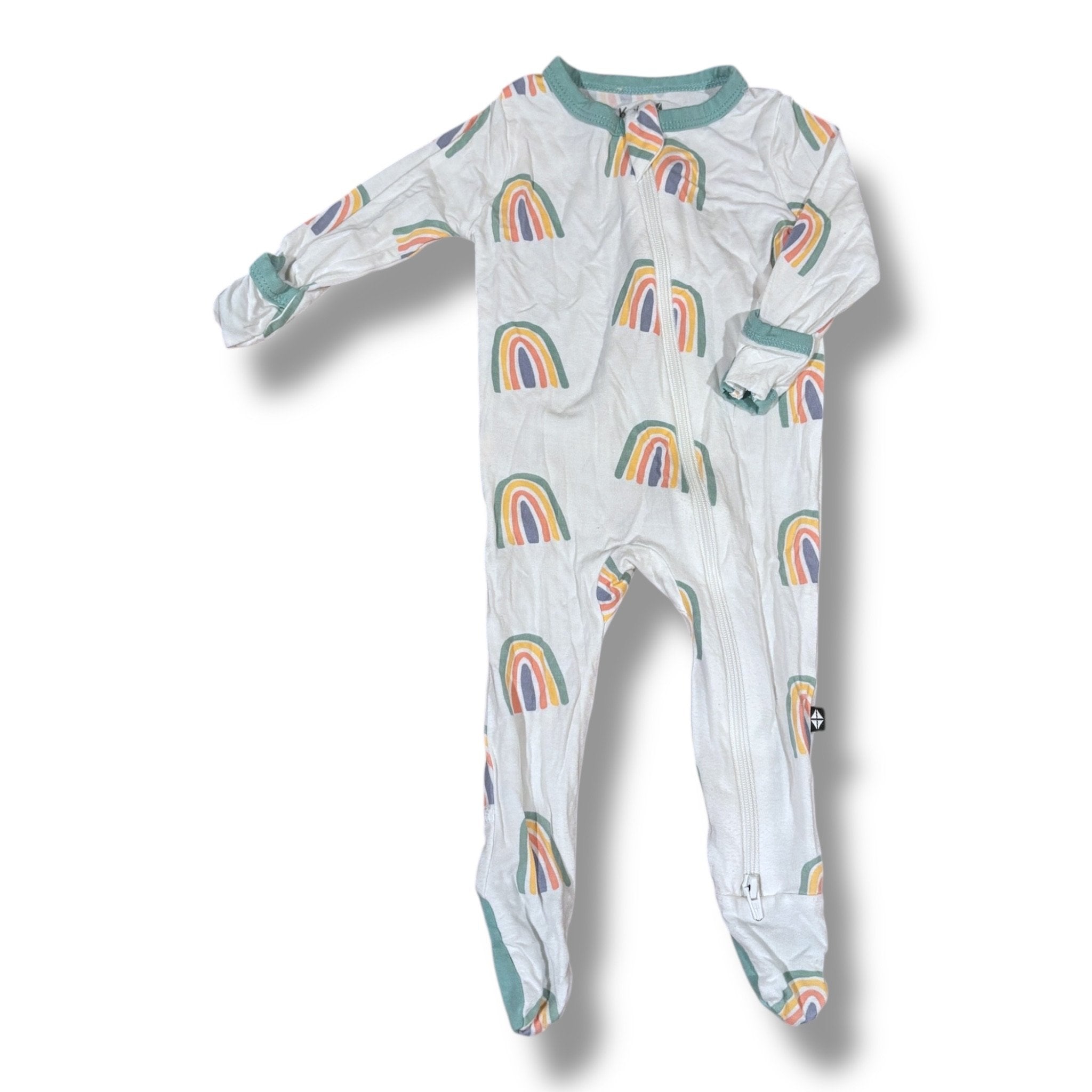 Size 0-3 month Kyte Baby white sleeper w/ rainbows, sage trim Default Title / 0-3 month / Girl