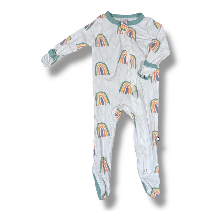 Size 0-3 month Kyte Baby white sleeper w/ rainbows, sage trim Default Title / 0-3 month / Girl