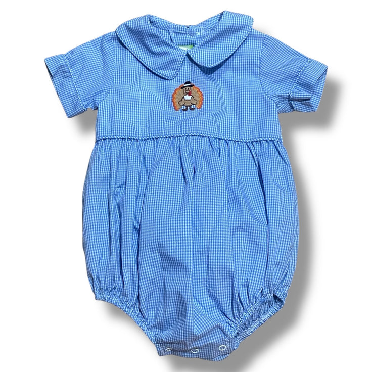Size 9 month Classic whimsy blue/white check bubble with embroidered turkey Default Title / 9 month / -