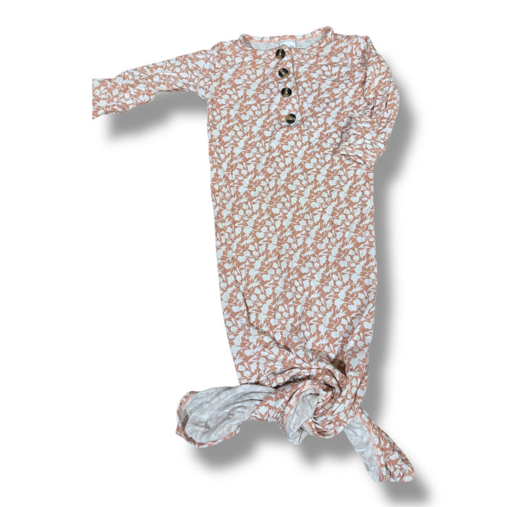 Size Newborn LouLou mauve/white floral knotted gown Default Title / Newborn / Girl