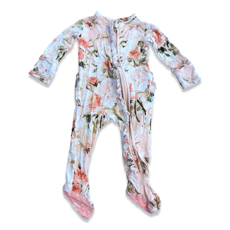 Size 0-3 month Posh Peanut pink floral zip up sleeper with ruffles Default Title / 0-3 month / Girl