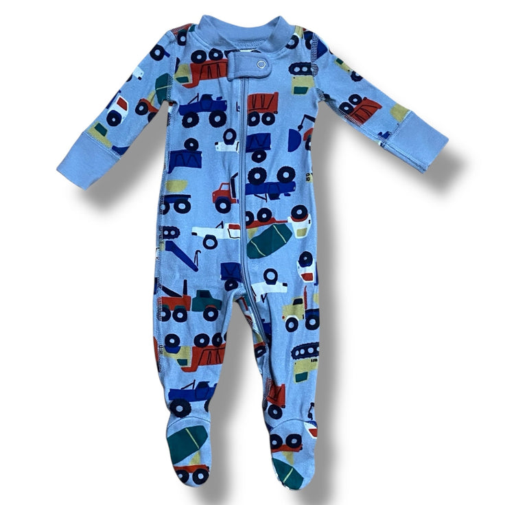 Size Newborn Hanna andersson dusty blue zip up pajamas with trucks Default Title / Newborn / Boy