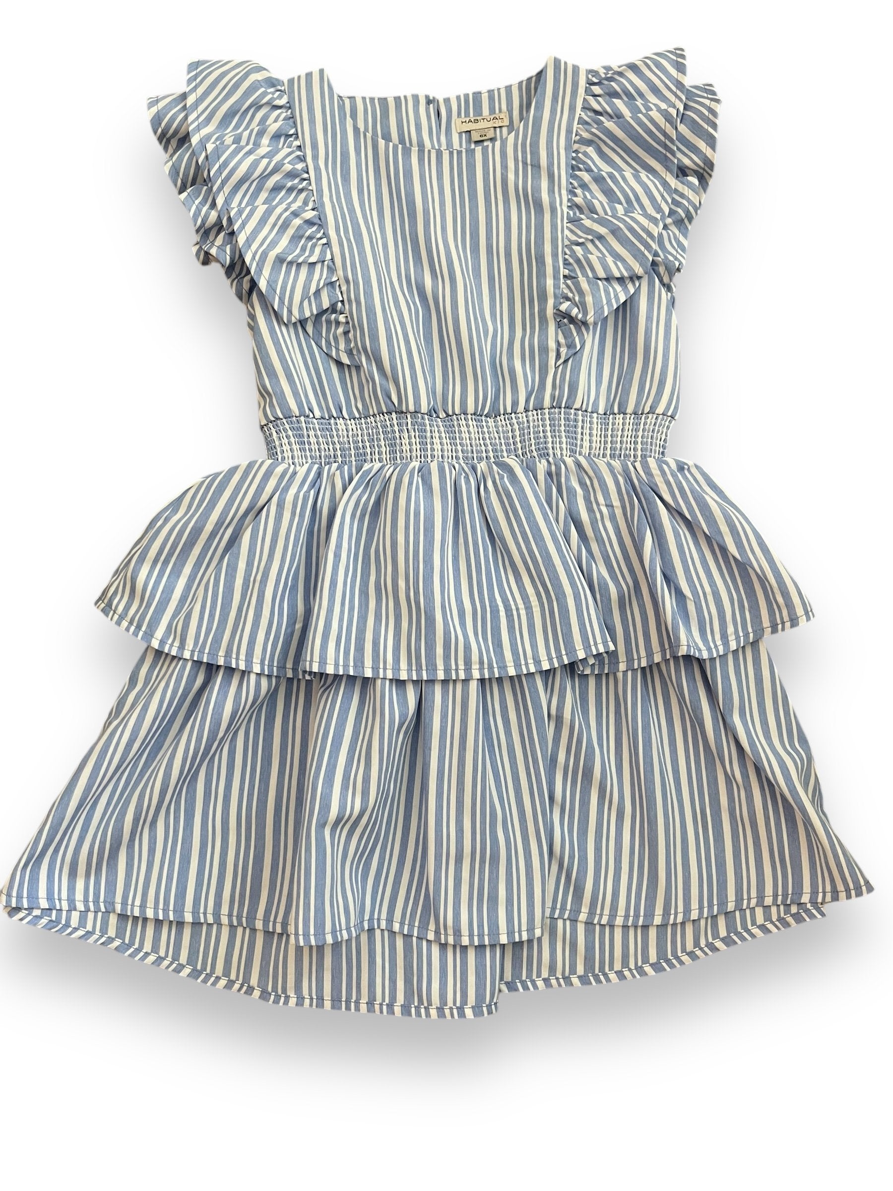 Size 6x Habitual kids blue and white striped dress with tiers Default Title / 6 / Girl
