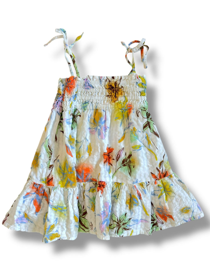Size 4 Tanya Taylor white swim cover up dress brown, orange, purple, yellow tropical flowers Default Title / 4 / Girl
