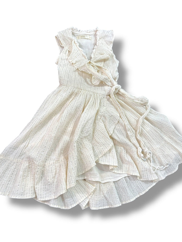 SIze 4 Ujala cream ruffle tank wrap dress with silver metallic threads Default Title / 4 / Girl
