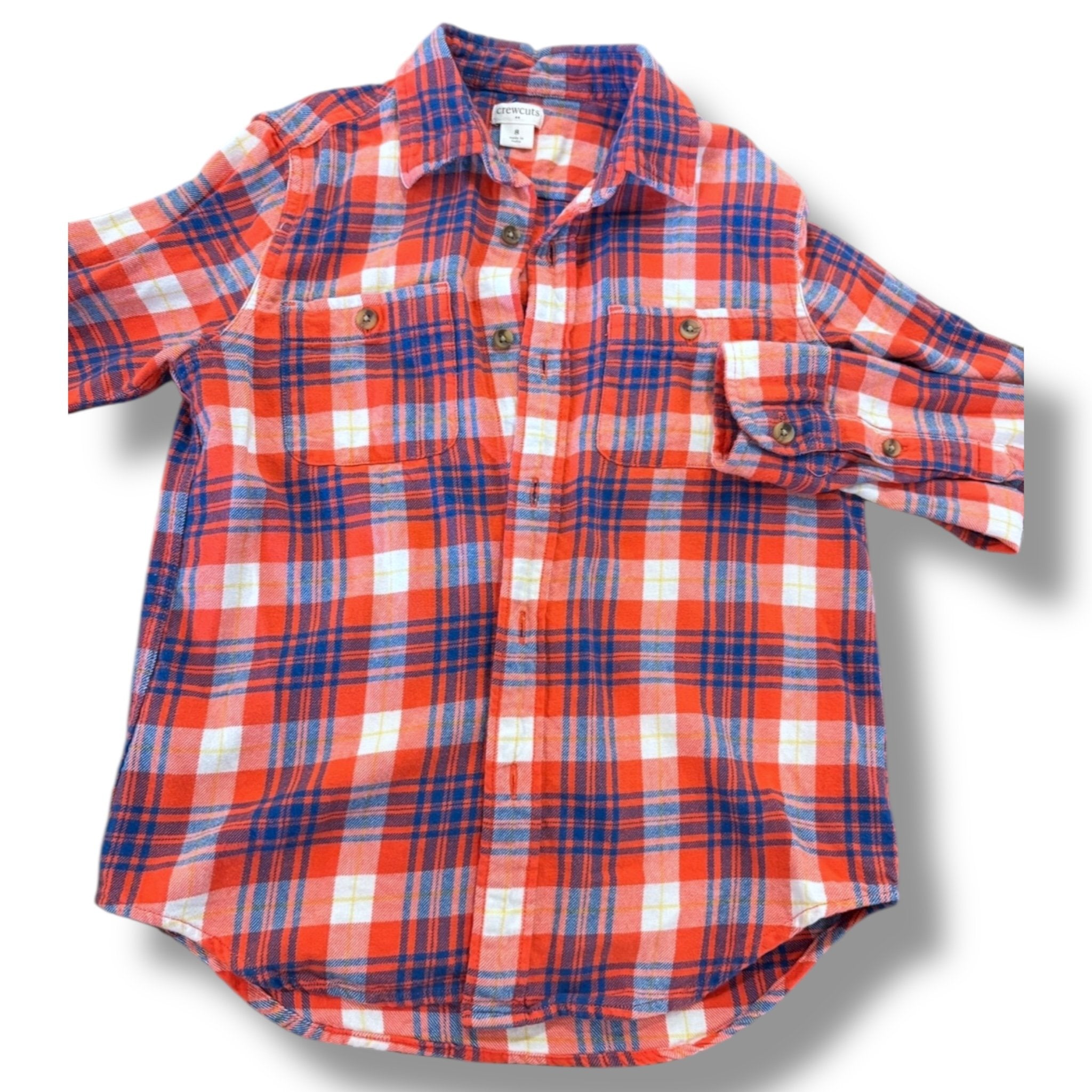 Size 8 Crewcuts red/blue/cream plaid flannel button up Default Title / 8 / Boy
