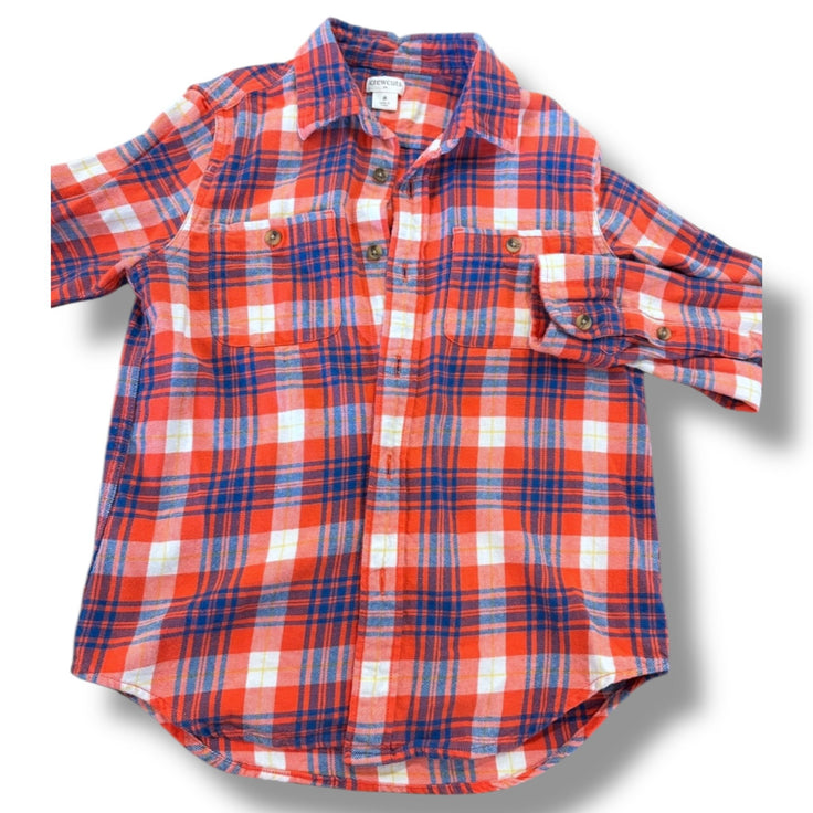 Size 8 Crewcuts red/blue/cream plaid flannel button up Default Title / 8 / Boy