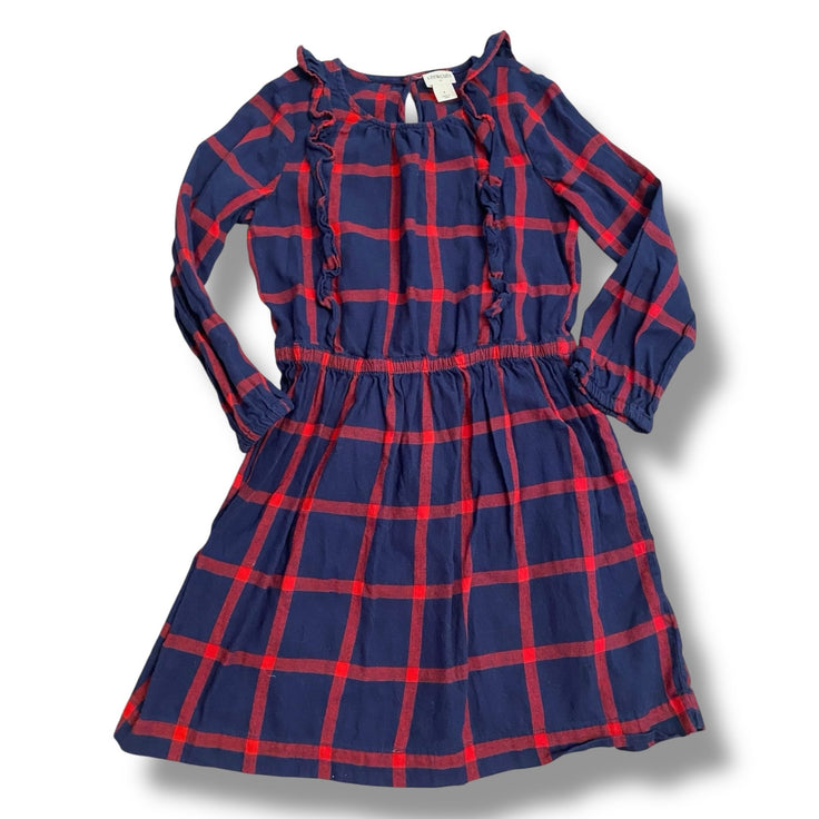 Size 7 Crewcuts red and blue plaid long sleeve flannel dress Default Title / 7 / Girl