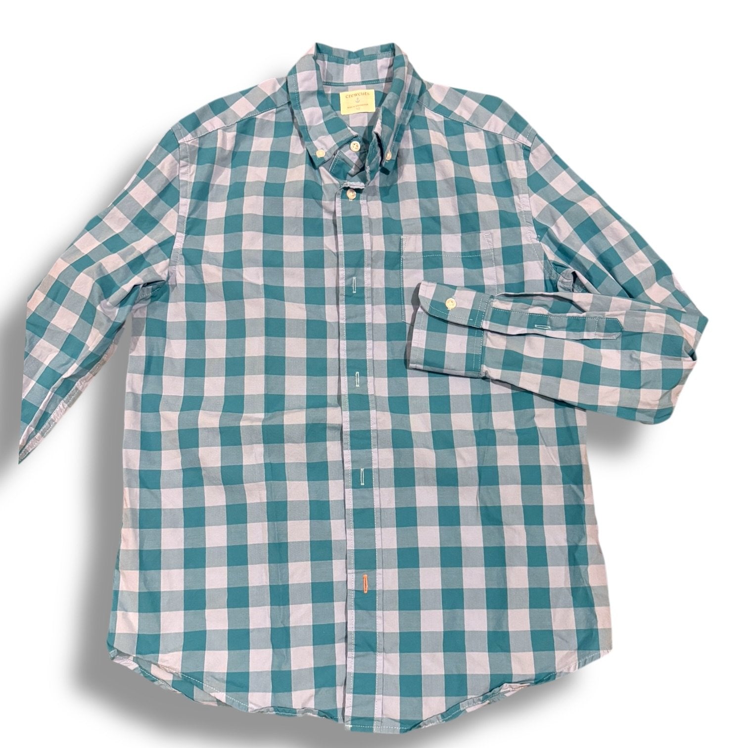 Size 12 Crewcuts dusty blue/teal gingham button-up Default Title / 12 / Boy