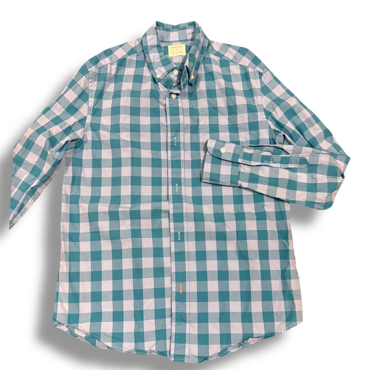 Size 12 Crewcuts dusty blue/teal gingham button-up Default Title / 12 / Boy
