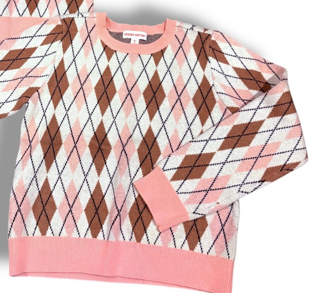 Size 6 Design History cream/pink/brown argyle sweater Default Title / 6 / Girl