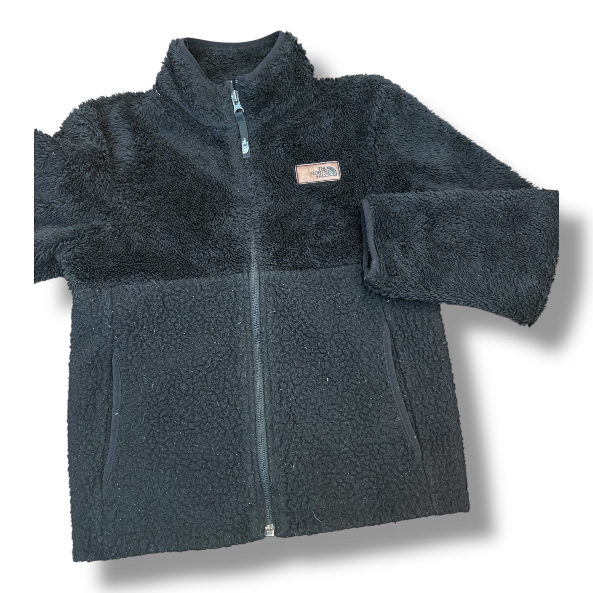 Size 7-8 Northface black zip up jacket, sherpa and velour, wear on sherpa Default Title / 8-Jul / Boy