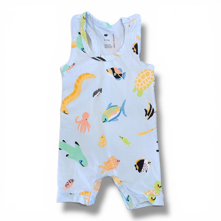 Size 0-3 month Monica and Andy blue sea creature racerback shortall Default Title / 0-3 month / Boy