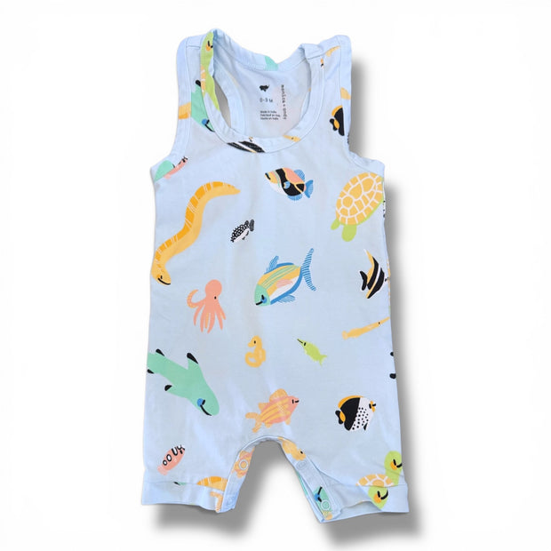 Size 0-3 month Monica and Andy blue sea creature racerback shortall Default Title / 0-3 month / Boy