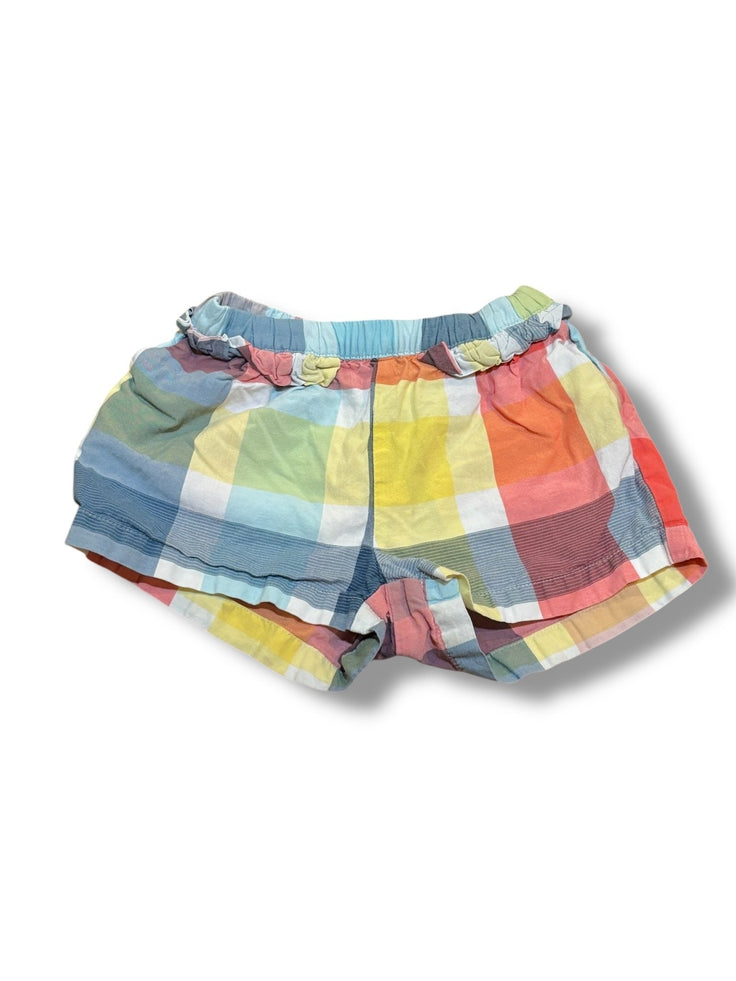 Size 2 Tea Collection coral, yellow, dusty blue plaid shorts with ruffle waist Default Title / 2 / Girl