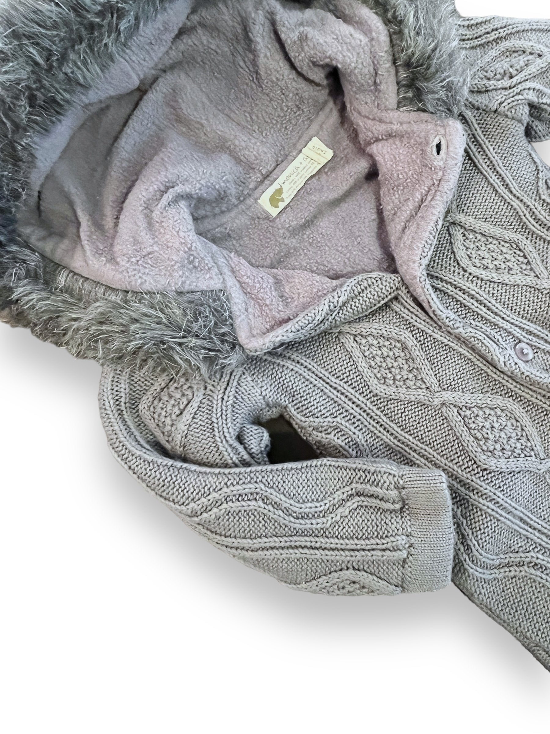 Size 6-9 month Monica + Andy gray cable sweater bunting with fuzzy hood Default Title / 6-9 month / Boy