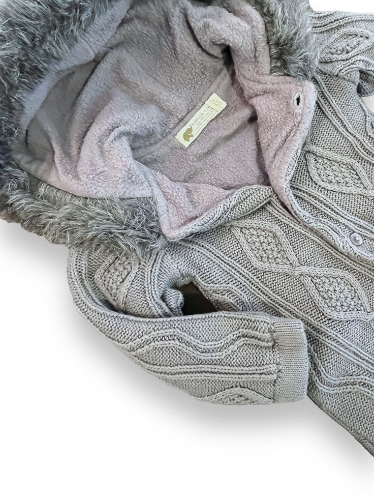 Size 6-9 month Monica + Andy gray cable sweater bunting with fuzzy hood Default Title / 6-9 month / Boy