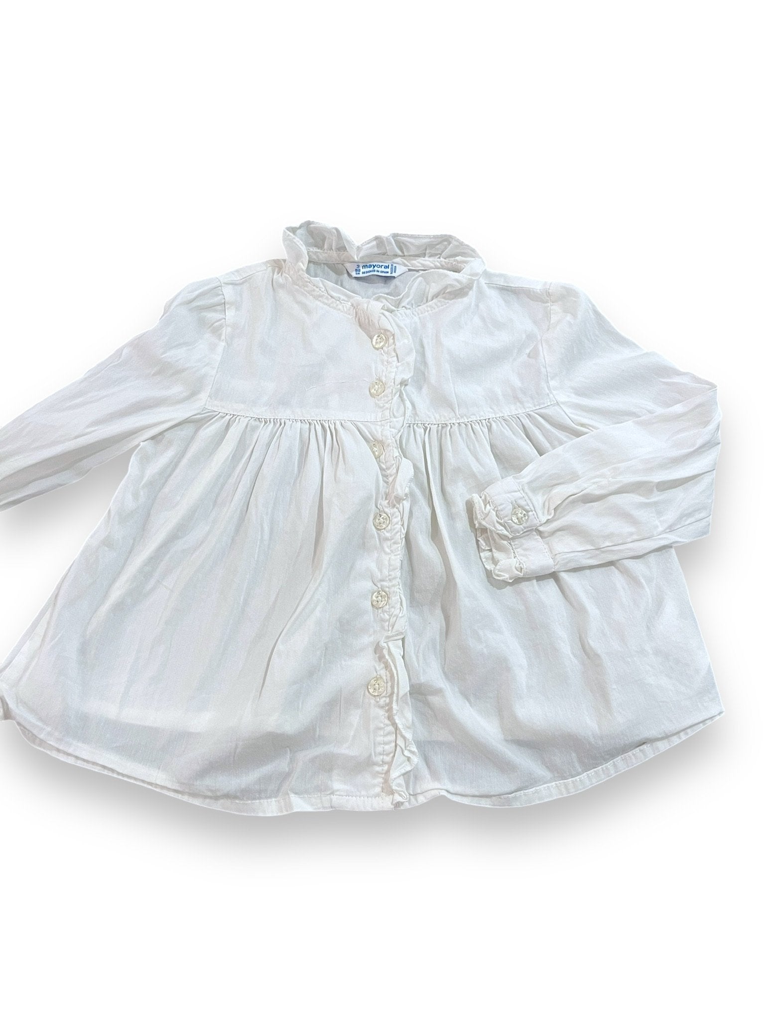 Size 3 Mayoral white button down top with ruffle detail Default Title / 3 / Girl