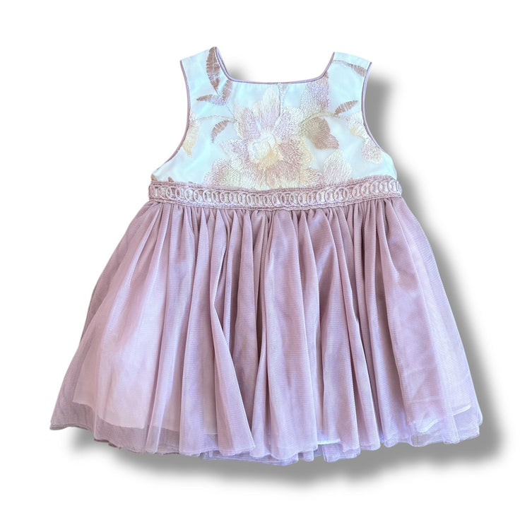 Size 6-9 month Pippa and Julie white and mauve tulle dress with floral embroidery top and mauve bloomers Default Title / 6-9 month / Girl