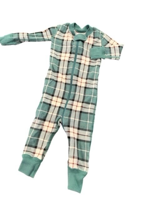 Size 6-12 month Hanna Anderson green plaid zip up pajama Default Title / 6-12 month / -