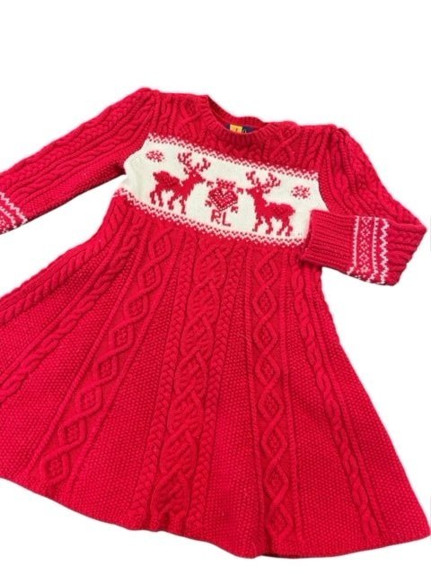 Size 3 Polo Ralph Lauren red knit sweater dress with reindeer Default Title / 3 / Girl