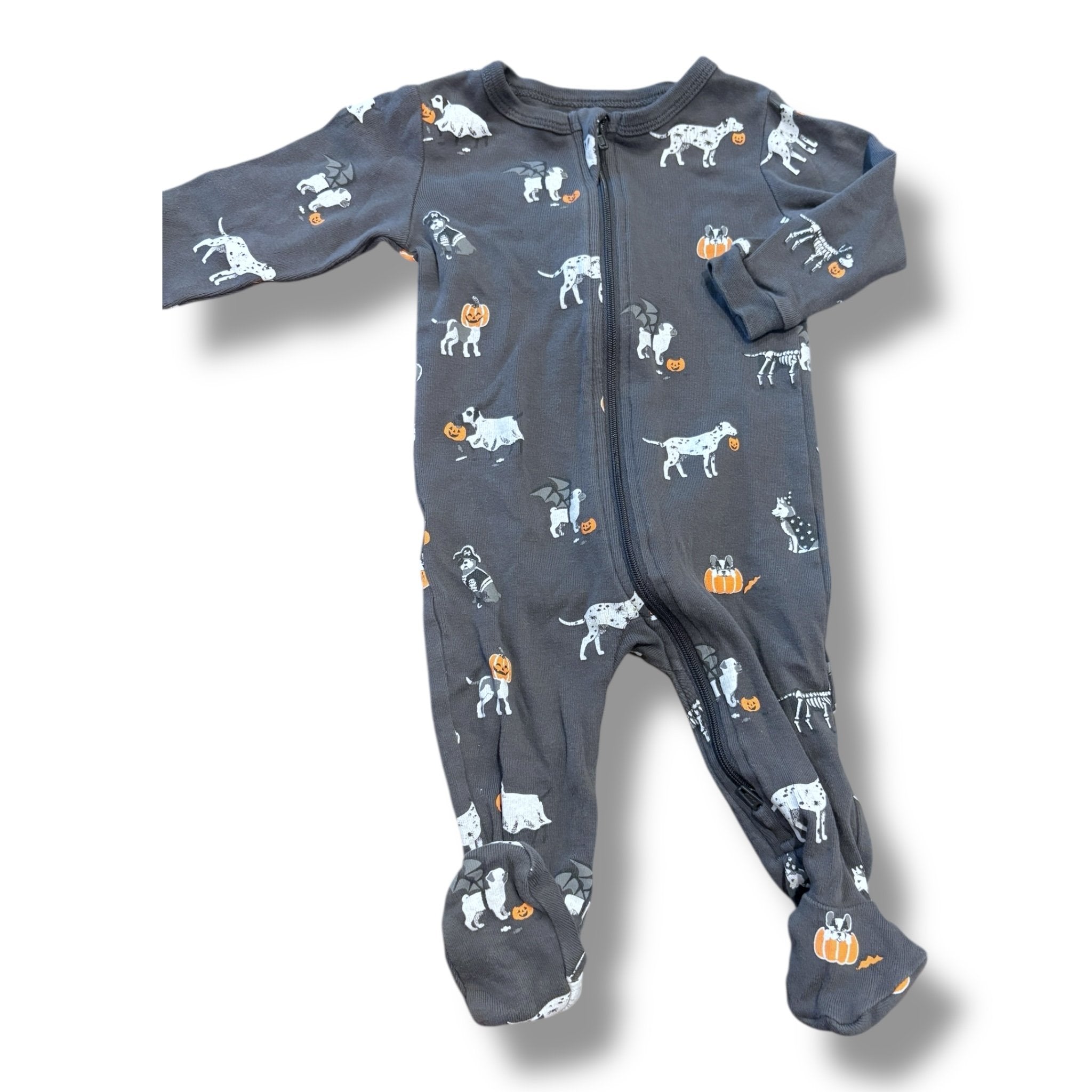 Size 6 month Petit lem grey sleeper with halloween dogs, light fade Default Title / 6 month / -