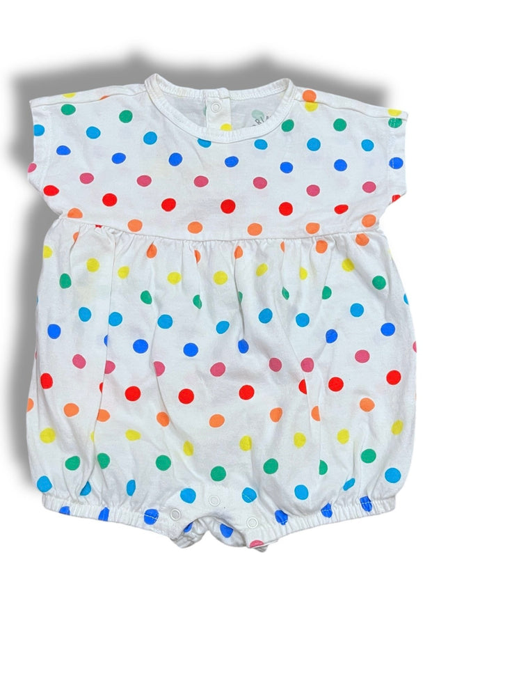 Size 3-6 month Primary white romper with rainbow polka dots Default Title / 3-6 month / -
