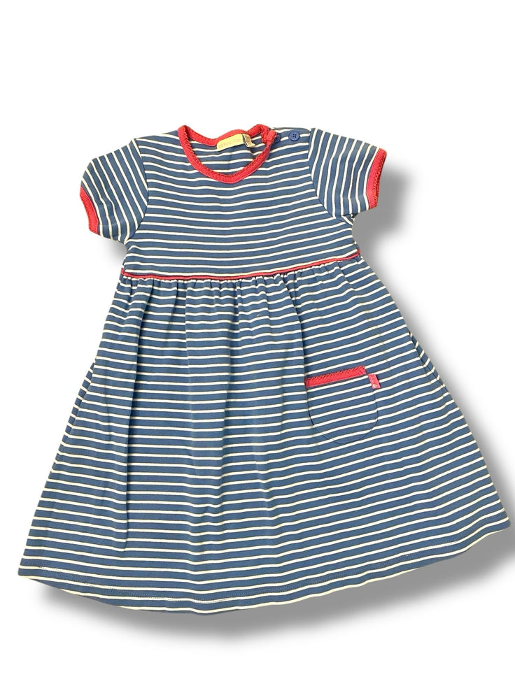 Size 4-5 Jojo Maman Bebe blue and white striped short sleeve dress with pink trim Default Title / 5-Apr / Girl