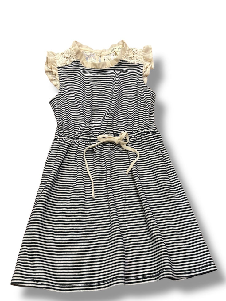 Size 5 Sophia + Zeke navy/white striped jersey cotton dress w/ cream eyelet shoulders Default Title / 5 / Girl