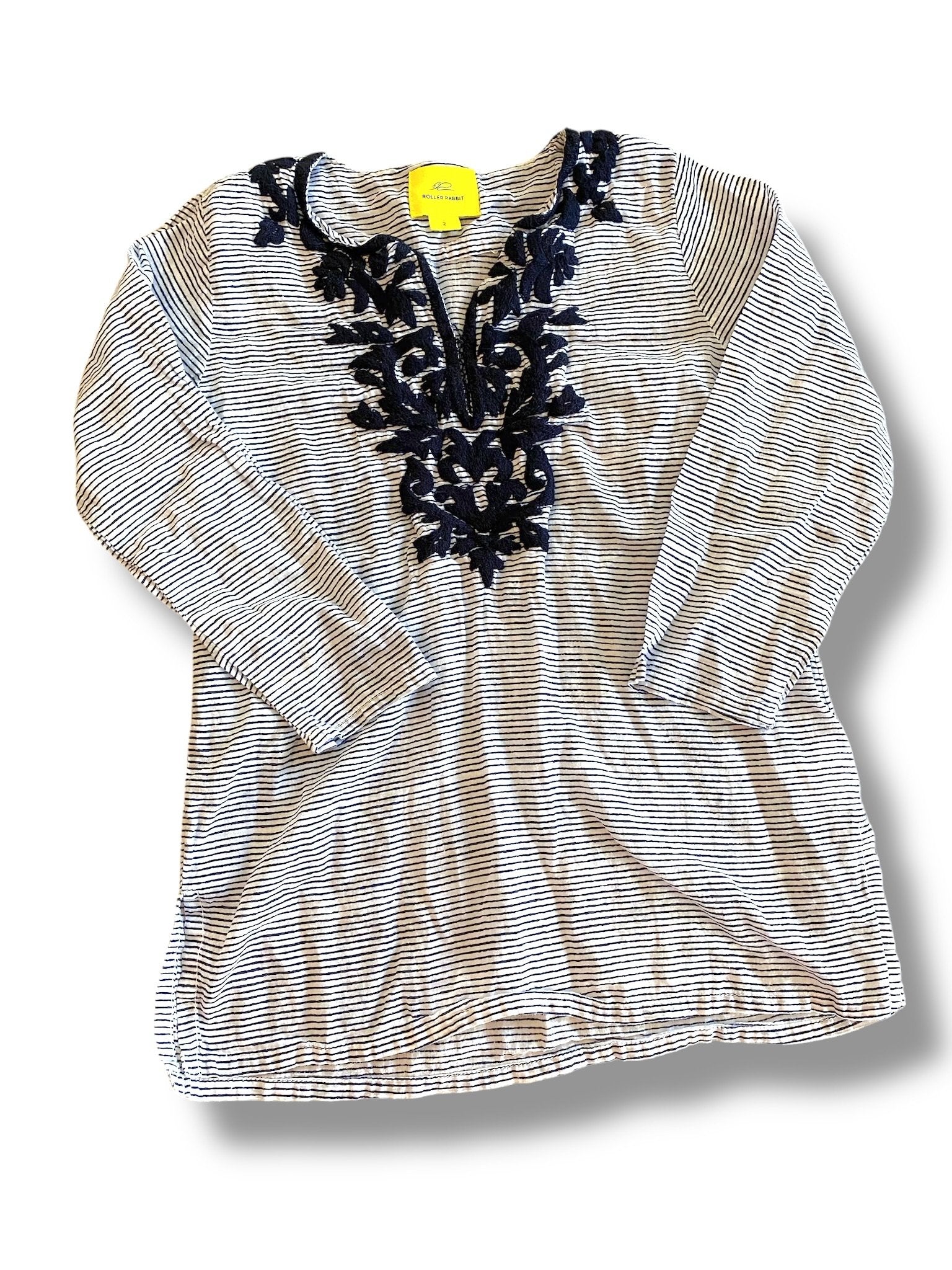 Size 2 Roller Rabbit navy striped tunic with navy embroidery Default Title / 2 / Girl