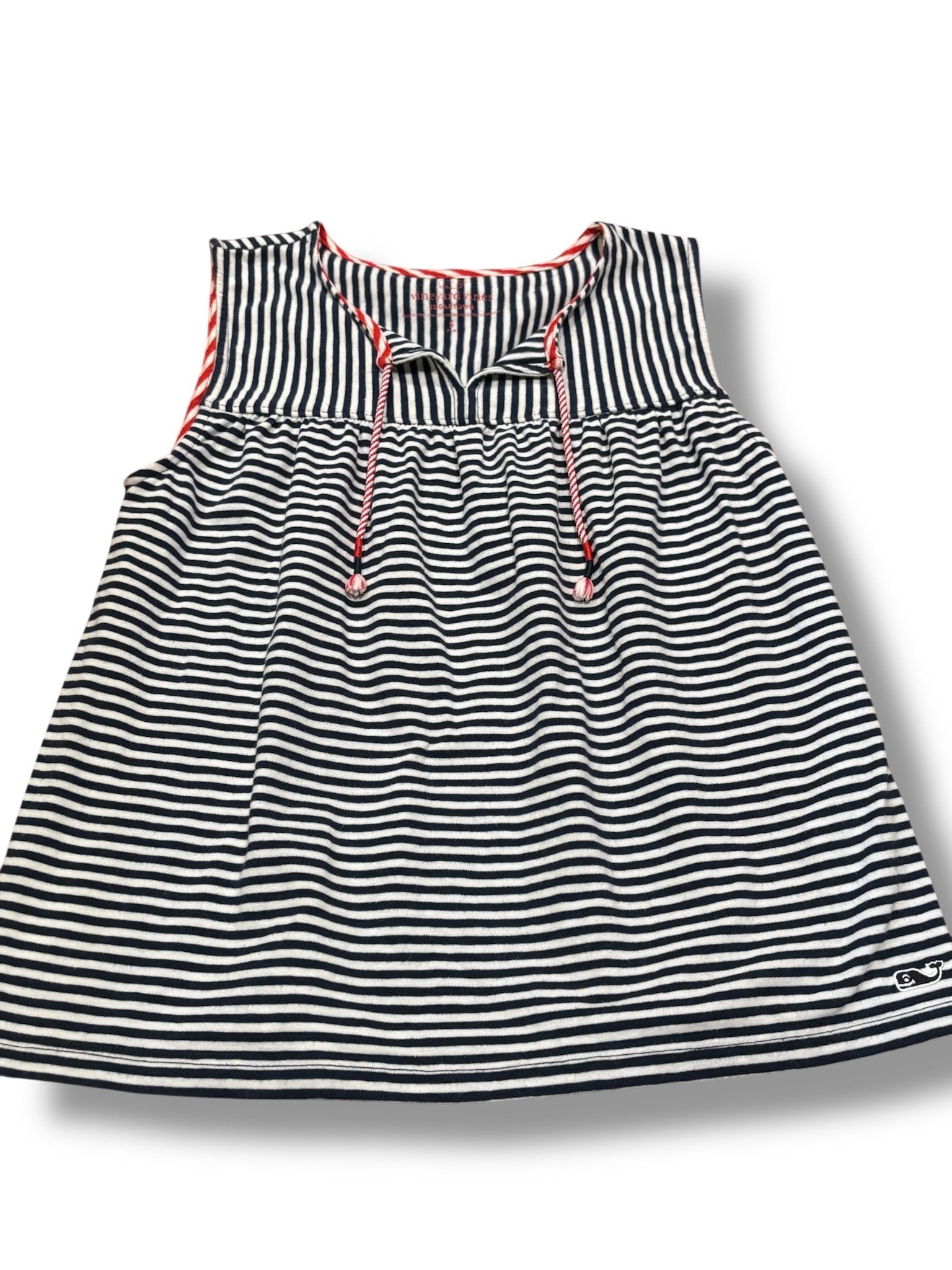 Size 7-8 (S) Vineyard Vines navy/white vertical striped tunic w/ red/white trim/strings Default Title / 8-Jul / Girl