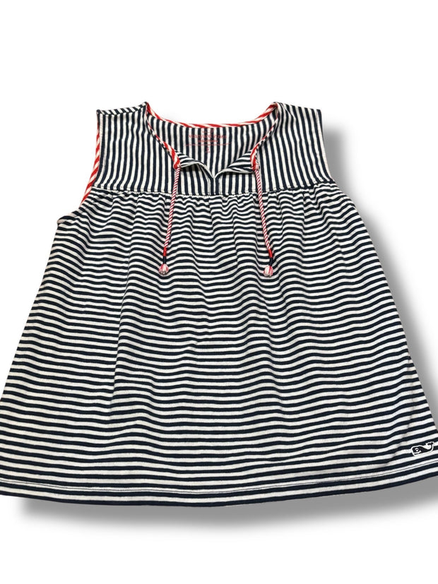 Size 7-8 (S) Vineyard Vines navy/white vertical striped tunic w/ red/white trim/strings Default Title / 8-Jul / Girl