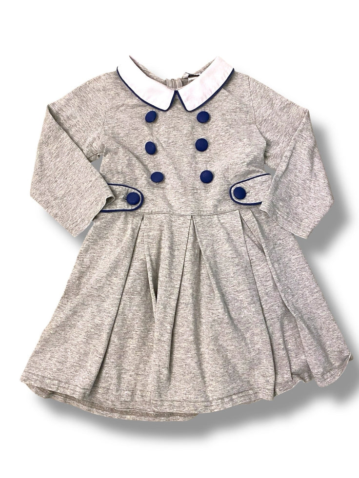 Size 3 Smockingbird gray jersey dress with white collar and navy buttons Default Title / 3 / Girl