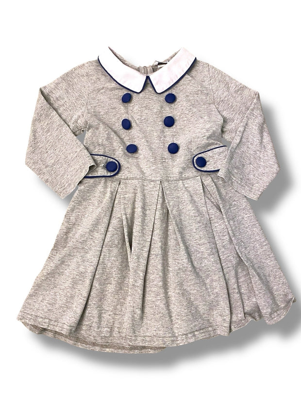 Size 3 Smockingbird gray jersey dress with white collar and navy buttons Default Title / 3 / Girl