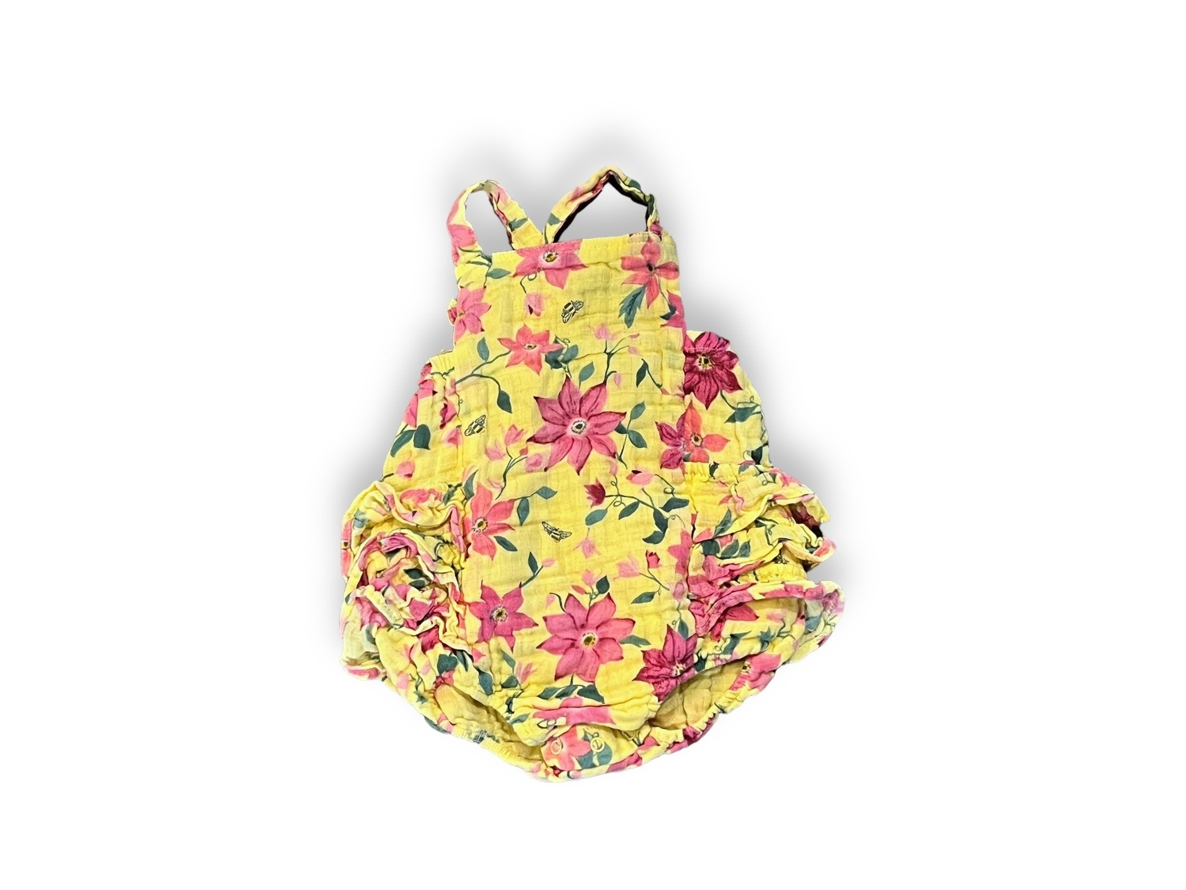 Size 6-12 month Angel dear yellow muslin bubble with pink flowers Default Title / 6-12 month / Girl