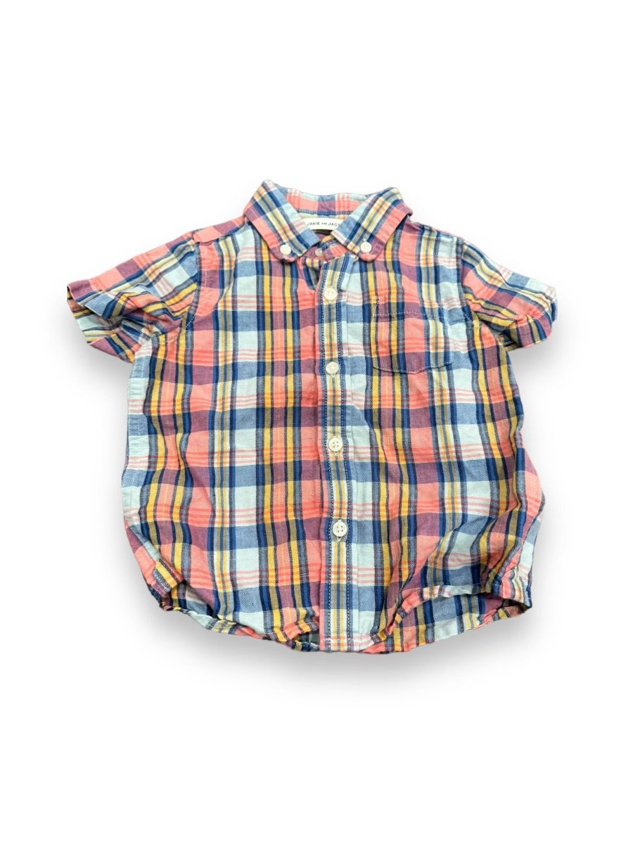 size 18-24 Months Janie and Jack short sleeve button up blue, pink, and yellow striped shirt Default Title / 18-24 month / Boy