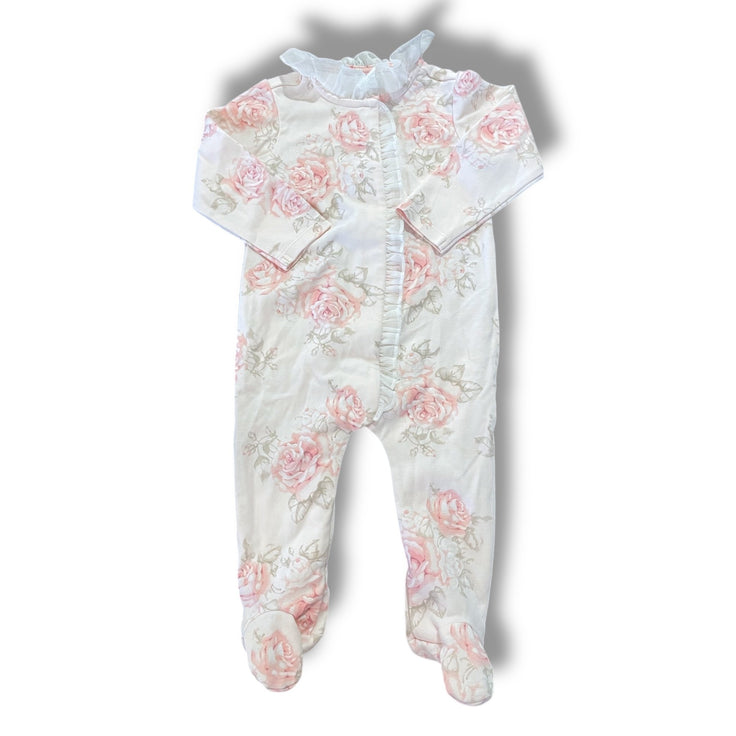 Size 9 month Edgehill Collection pink floral sleeper with white ruffle collar Default Title / 9 month / Girl