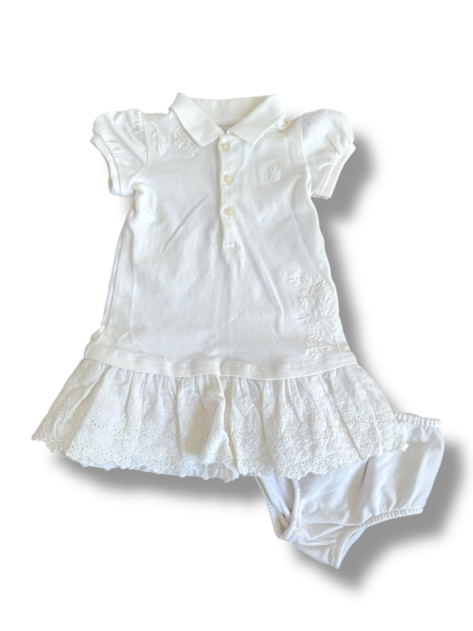 Size 9 month Ralph Lauren white eyelet dress with embroidery detail Default Title / 9 month / Boy