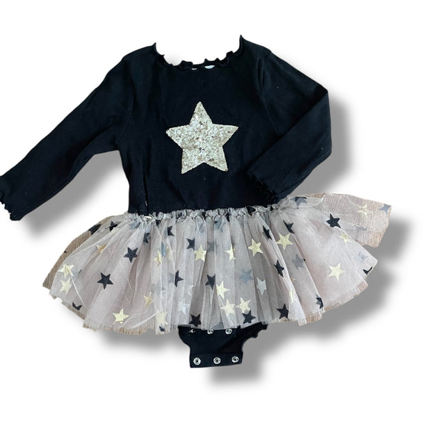 Size 12 month Petite Hailey black star tutu dress onesie Default Title / 12 / Girl