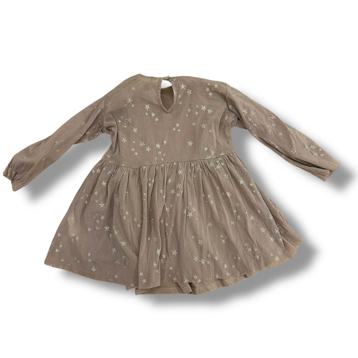 Size 2 Tocoto brown dress with tulle overlay with gold stars Default Title / 2 / Girl