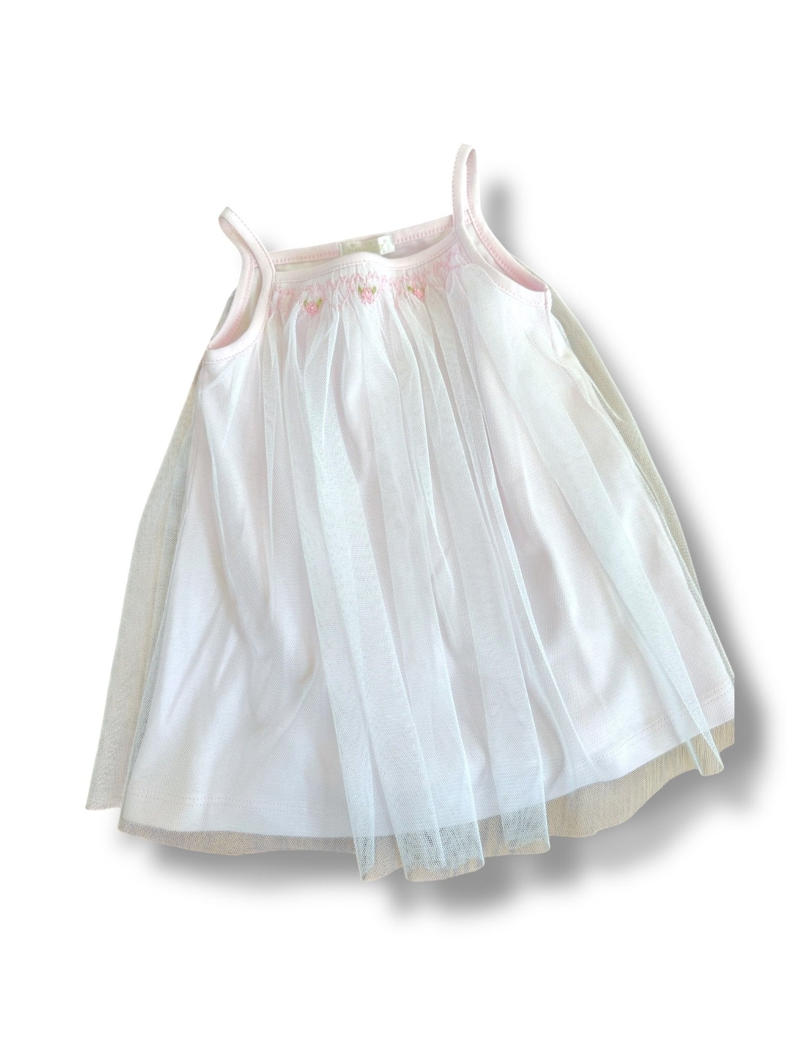 Size 9 month Kissy Kissy pink tulle dress with pink smocking NWT Default Title / 9 month / Girl