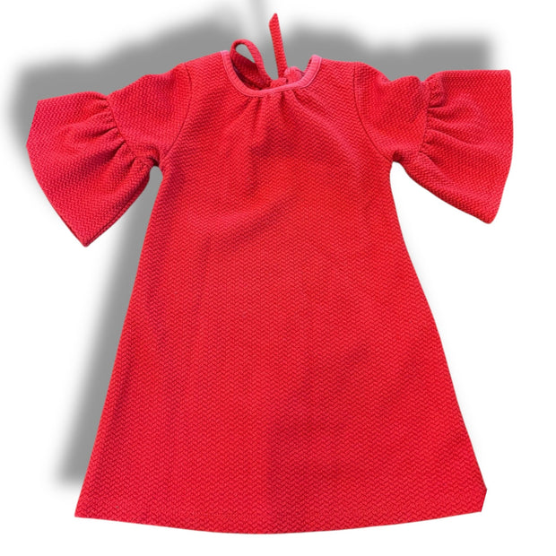 Size 2 Pink chicken rust red textured dress with bell sleeves, tie back, wash fade Default Title / 2 / Girl