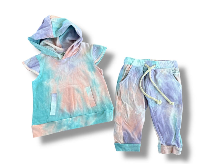 Size 12 month Layton & Ella boutique set/ pink, purple, blue tie dye hooded tee and joggers Default Title / 12 / Girl