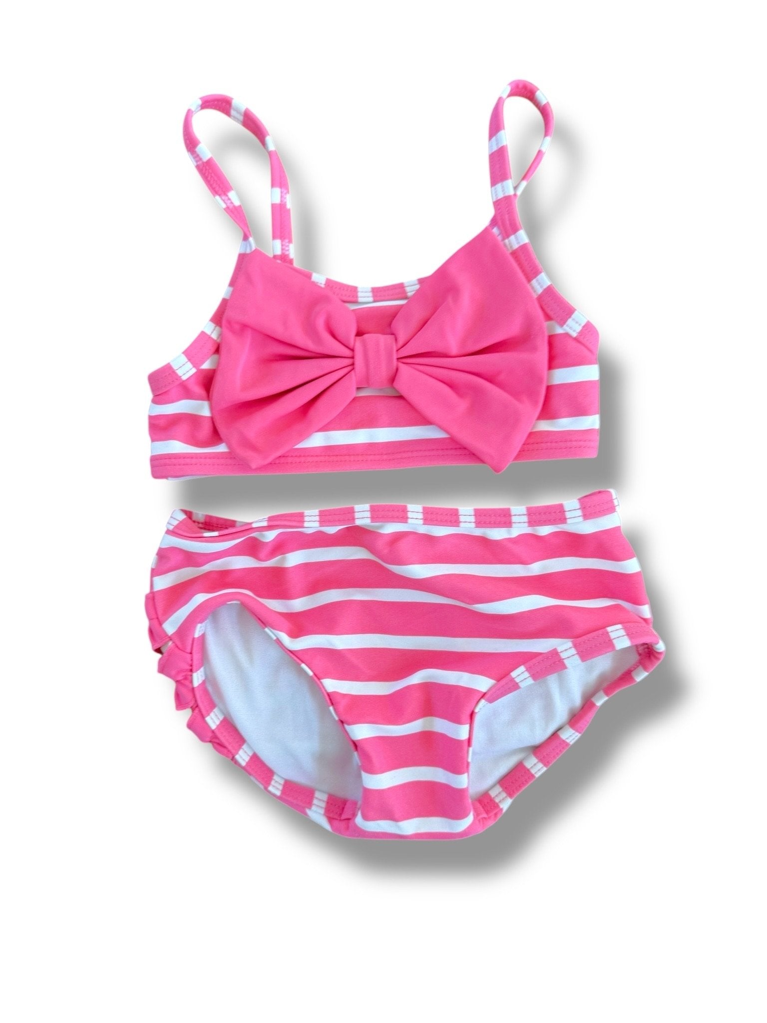 Size 12-18 month  Ruffle Butts pink and white stripe bikini with pink bow Default Title / 12-18 month / Girl